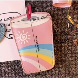 Kawaii Pink Tumbler Cup Coin Purse Rainbow Drink Mini Wallet Keychain